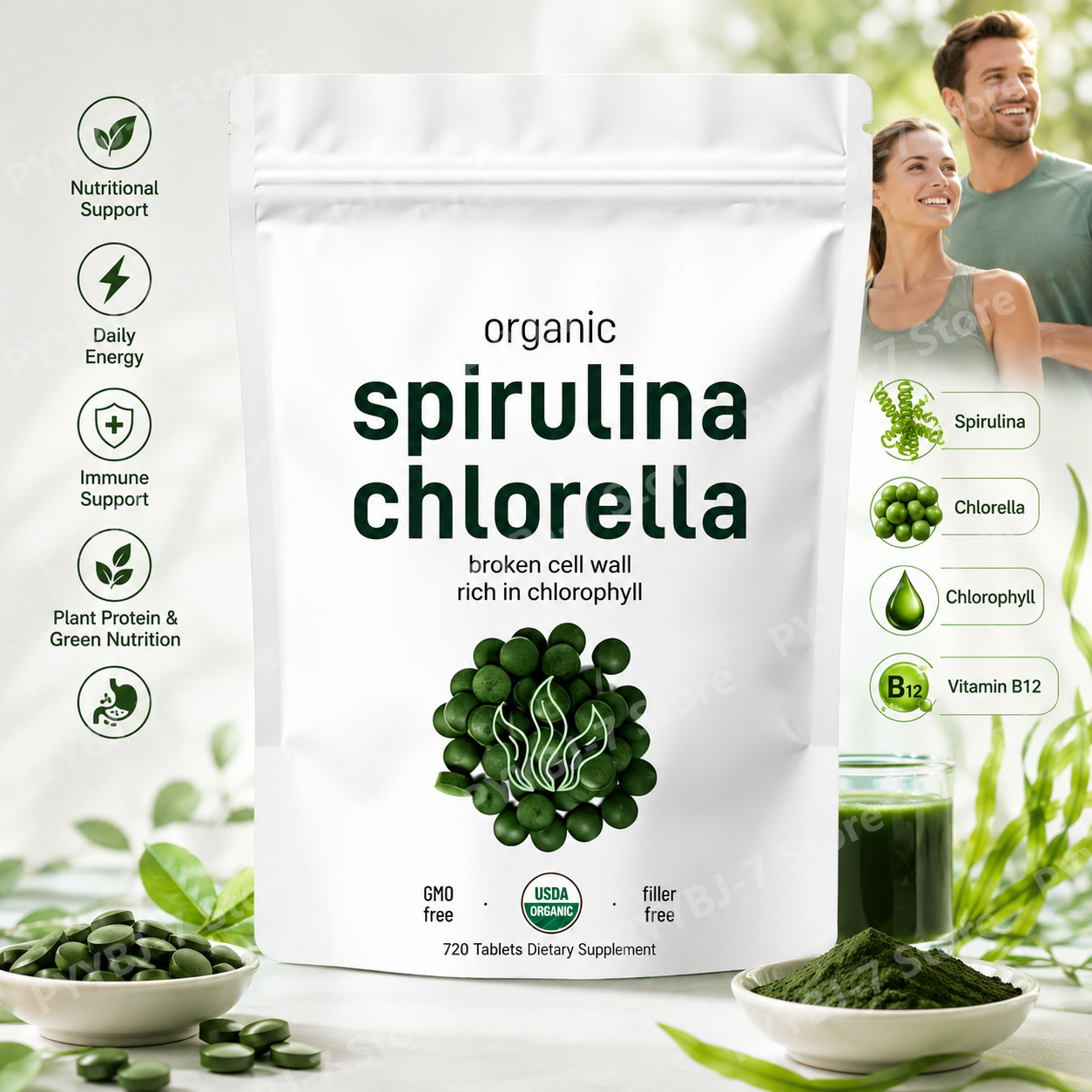 Spirulina Tablet Organic - Tablet Spirulina Chlorella Organik Superfood 720