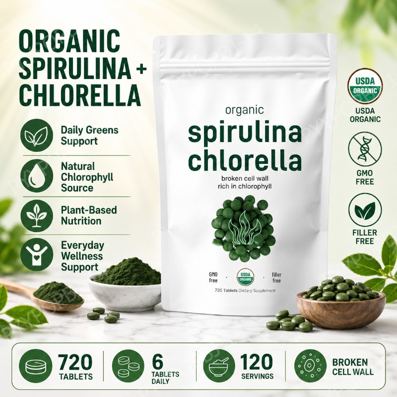 Spirulina Tablet Organic - Tablet Spirulina Chlorella Organik, Suplemen Hijau
